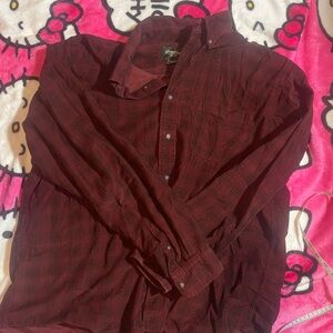 Eddie Bauer Men's Dark Red Corduroy, Casual Button Down Shirt